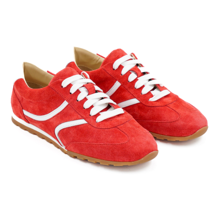 Pantofi dama tip adidas din piele naturala intoarsa rosie si alba, cu varf rotund si talpa de 1 cm 50926-26 [2]