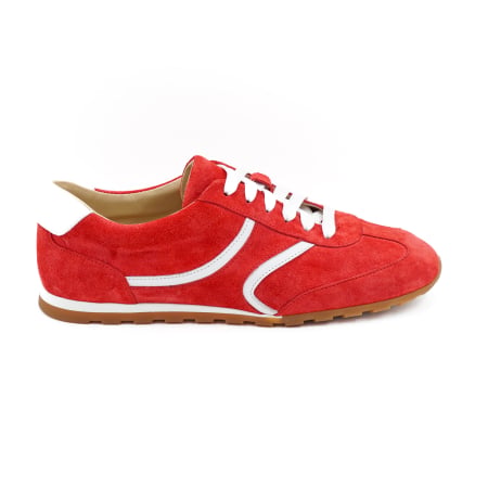 Pantofi casual & sport dama - Pantofi dama tip adidas din piele naturala intoarsa rosie si alba, cu varf rotund si talpa de 1 cm 50926-26