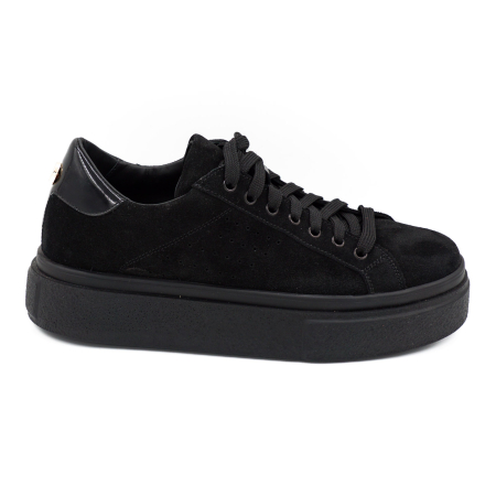 Pantofi dama tip adidas din piele naturala intoarsa neagra, cu varf rotund si talpa 3 cm 60521-1-26 [1]