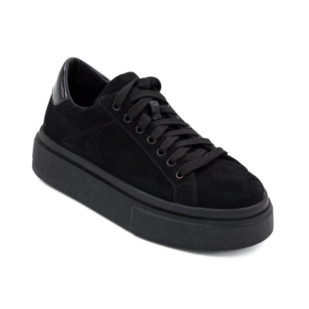 Pantofi dama tip adidas din piele naturala intoarsa neagra, cu varf rotund si talpa 3 cm 60521-1-26 [2]