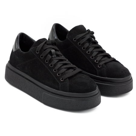 Pantofi dama tip adidas din piele naturala intoarsa neagra, cu varf rotund si talpa 3 cm 60521-1-26 [3]