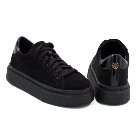 Lichidare stocuri - Pantofi dama tip adidas din piele naturala intoarsa neagra, cu varf rotund si talpa 3 cm 60521-1-26