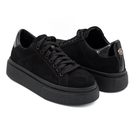 Pantofi dama tip adidas din piele naturala intoarsa neagra, cu varf rotund si talpa 3 cm 60521-1-26 [4]