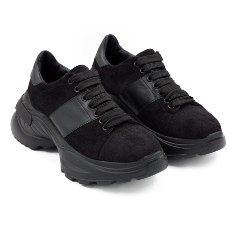 Pantofi dama tip adidas din piele naturala intoarsa neagra, cu varf rotund si talpa 4 cm 57820-26 [2]
