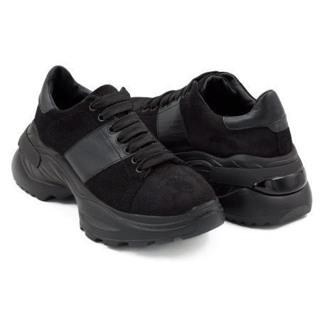 Pantofi dama tip adidas din piele naturala intoarsa neagra, cu varf rotund si talpa 4 cm 57820-26 [3]