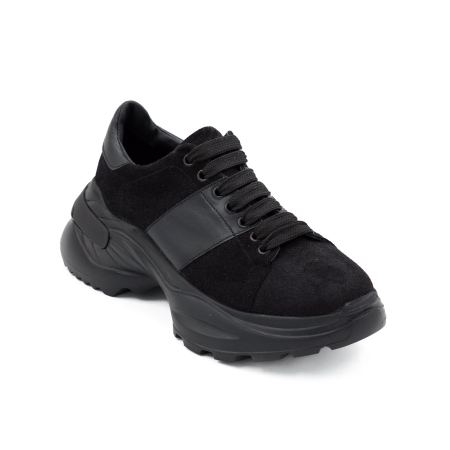 Pantofi dama tip adidas din piele naturala intoarsa neagra, cu varf rotund si talpa 4 cm 57820-26 [1]