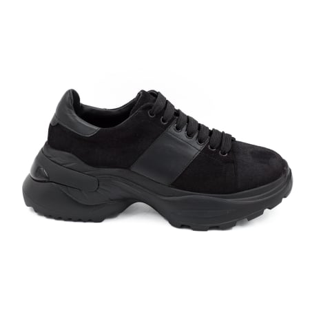 Dama - Pantofi dama tip adidas din piele naturala intoarsa neagra, cu varf rotund si talpa 4 cm 57820-26