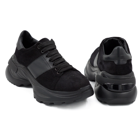 Pantofi dama tip adidas din piele naturala intoarsa neagra, cu varf rotund si talpa 4 cm 57820-26 [4]