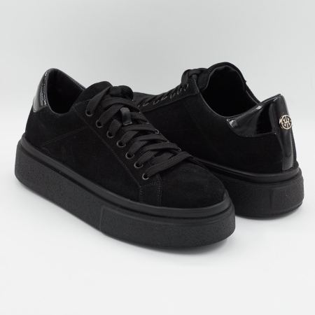 Pantofi dama tip adidas din piele naturala intoarsa neagra, cu varf rotund si talpa 3 cm 60521-1-26 [3]