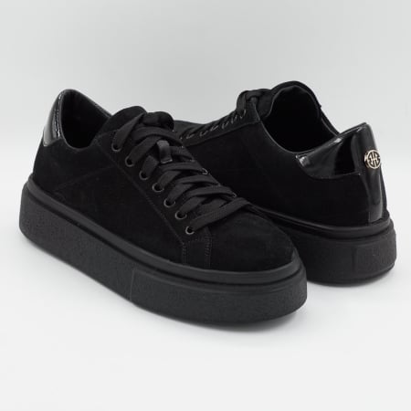 Pantofi dama tip adidas din piele naturala intoarsa neagra, cu varf rotund si talpa 3 cm 60521-1-26 [3]