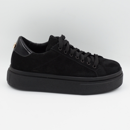 Pantofi dama - Pantofi dama tip adidas din piele naturala intoarsa neagra, cu varf rotund si talpa 3 cm 60521-1-26