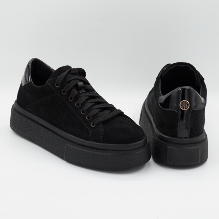 Pantofi dama tip adidas din piele naturala intoarsa neagra, cu varf rotund si talpa 3 cm 60521-1-26 [4]