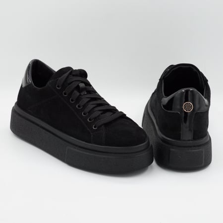 Pantofi dama tip adidas din piele naturala intoarsa neagra, cu varf rotund si talpa 3 cm 60521-1-26 [4]
