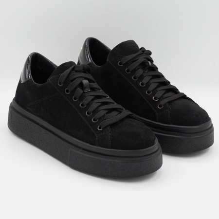 Pantofi dama tip adidas din piele naturala intoarsa neagra, cu varf rotund si talpa 3 cm 60521-1-26 [2]