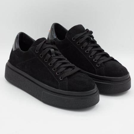 Pantofi dama tip adidas din piele naturala intoarsa neagra, cu varf rotund si talpa 3 cm 60521-1-26 [2]