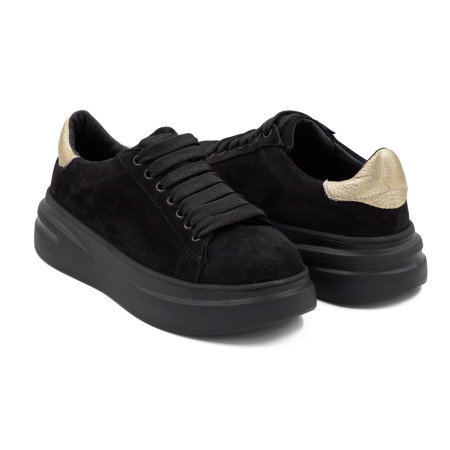 Pantofi dama tip adidas din piele naturala intoarsa neagra, cu varf rotund si talpa de 4 cm 63021-2-26 [3]