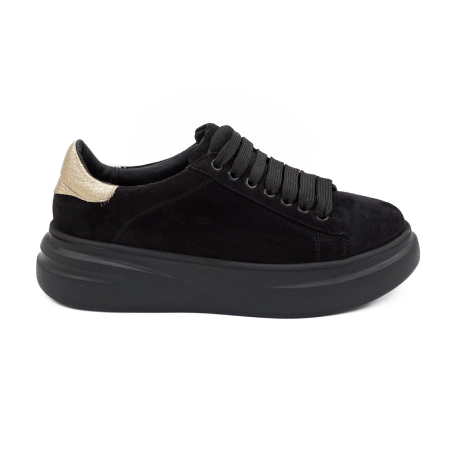Pantofi dama - Pantofi dama tip adidas din piele naturala intoarsa neagra, cu varf rotund si talpa de 4 cm 63021-2-26