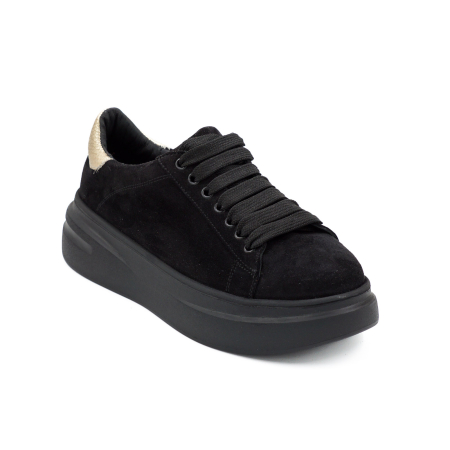 Pantofi dama tip adidas din piele naturala intoarsa neagra, cu varf rotund si talpa de 4 cm 63021-2-26 [1]