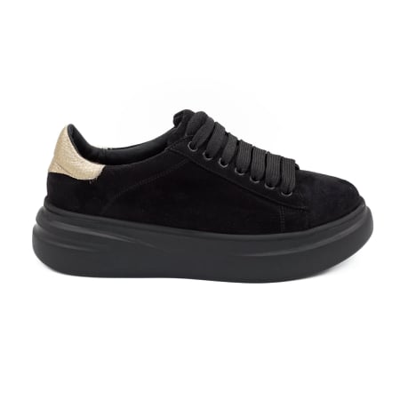 Dama - Pantofi dama tip adidas din piele naturala intoarsa neagra, cu varf rotund si talpa de 4 cm 63021-2-26
