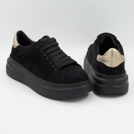 Pantofi dama tip adidas din piele naturala intoarsa neagra, cu varf rotund si talpa de 4 cm 63021-2-26 [4]