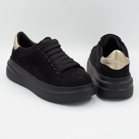 Pantofi dama tip adidas din piele naturala intoarsa neagra, cu varf rotund si talpa de 4 cm 63021-2-26 [4]