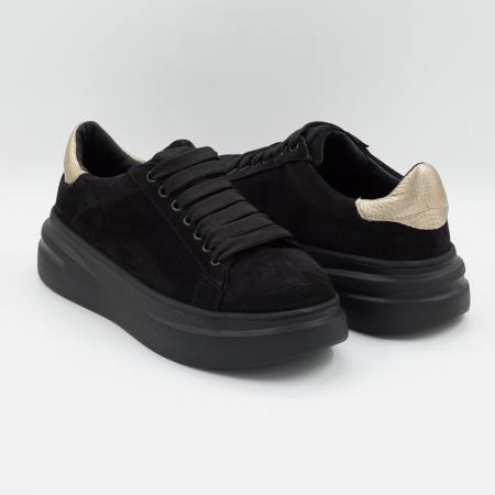 Pantofi dama tip adidas din piele naturala intoarsa neagra, cu varf rotund si talpa de 4 cm 63021-2-26 [3]