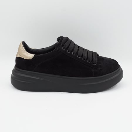 Dama - Pantofi dama tip adidas din piele naturala intoarsa neagra, cu varf rotund si talpa de 4 cm 63021-2-26