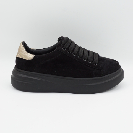 Pantofi dama - Pantofi dama tip adidas din piele naturala intoarsa neagra, cu varf rotund si talpa de 4 cm 63021-2-26