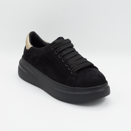 Pantofi dama tip adidas din piele naturala intoarsa neagra, cu varf rotund si talpa de 4 cm 63021-2-26 [1]