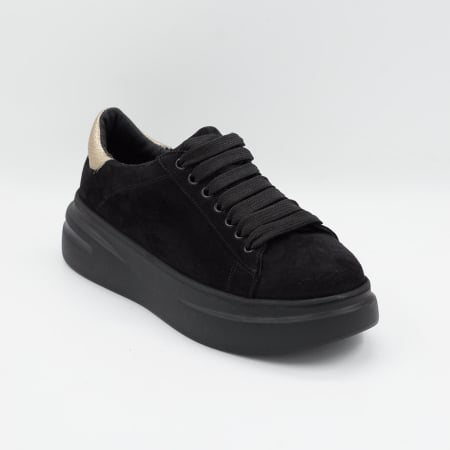 Pantofi dama tip adidas din piele naturala intoarsa neagra, cu varf rotund si talpa de 4 cm 63021-2-26 [1]