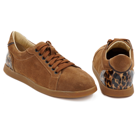 Pantofi dama tip adidas din piele naturala intoarsa maro ciocolata si piele naturala cu imprimeu, cu varf rotund si talpa 1 cm 63621-26 [4]