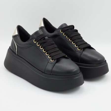 Pantofi dama tip adidas din piele naturala neagra si aurie, cu varf rotund si talpa 5 cm 63621-1-26 [2]