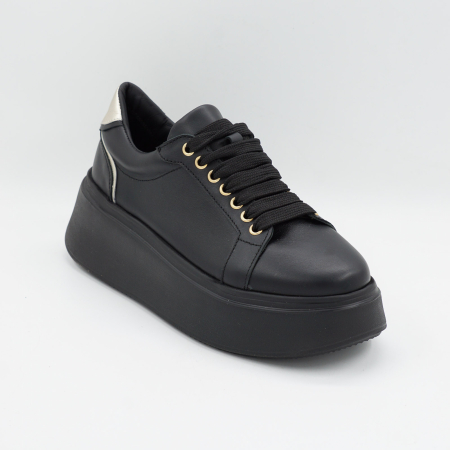 Pantofi dama tip adidas din piele naturala neagra si aurie, cu varf rotund si talpa 5 cm 63621-1-26 [1]