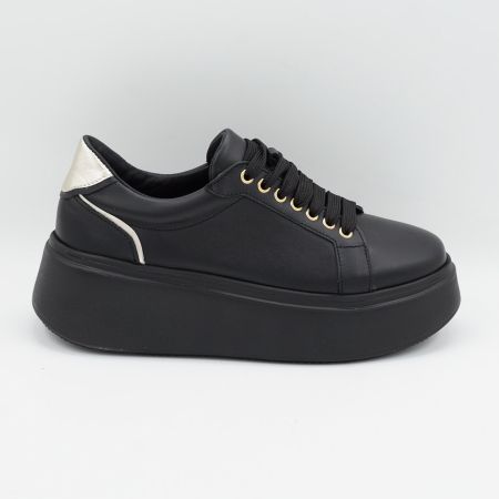 Pantofi dama tip adidas din piele naturala neagra si aurie, cu varf rotund si talpa 5 cm 63621-1-26 [0]