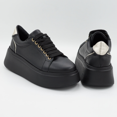 Pantofi dama tip adidas din piele naturala neagra si aurie, cu varf rotund si talpa 5 cm 63621-1-26 [4]