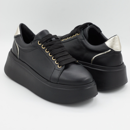 Pantofi dama tip adidas din piele naturala neagra si aurie, cu varf rotund si talpa 5 cm 63621-1-26 [3]