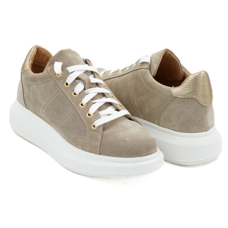 Pantofi dama tip adidas din piele naturala intoarsa grej si aurie, cu varf rotund si talpa 3 cm  50621-26 [3]