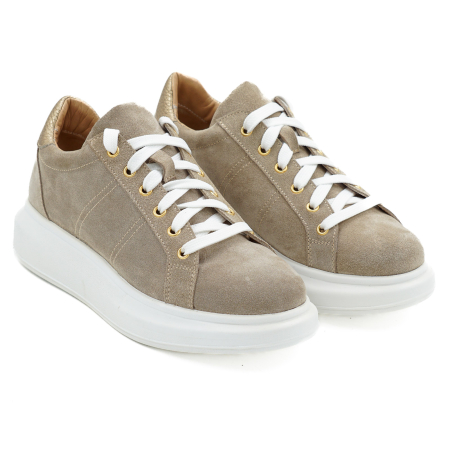 Pantofi dama tip adidas din piele naturala intoarsa grej si aurie, cu varf rotund si talpa 3 cm  50621-26 [2]