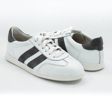 Pantofi dama tip adidas din piele naturala alba si piele naturala intoarsa gri varf rotund si talpa de 2 cm 50326-5-26 [3]