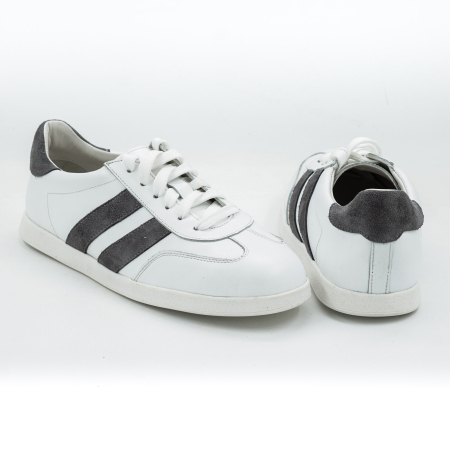 Pantofi dama tip adidas din piele naturala alba si piele naturala intoarsa gri varf rotund si talpa de 2 cm 50326-5-26 [4]