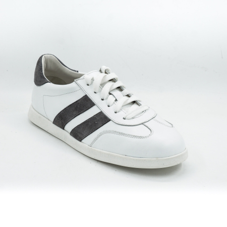 Pantofi dama tip adidas din piele naturala alba si piele naturala intoarsa gri varf rotund si talpa de 2 cm 50326-5-26 [2]