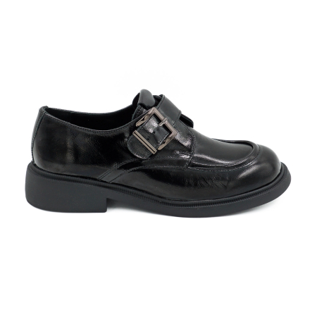Pantofi dama casual din piele naturala lacuita neagra varf rotund si talpa de 3 cm 50626-26 [5]