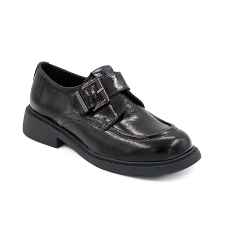 Pantofi dama casual din piele naturala lacuita neagra varf rotund si talpa de 3 cm 50626-26 [1]