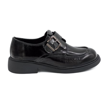 Pantofi dama - Pantofi dama casual din piele naturala lacuita neagra varf rotund si talpa de 3 cm 50626-26