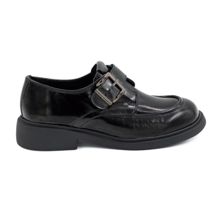 Lichidare stocuri - Pantofi dama casual din piele naturala lacuita neagra varf rotund si talpa de 3 cm 50626-26
