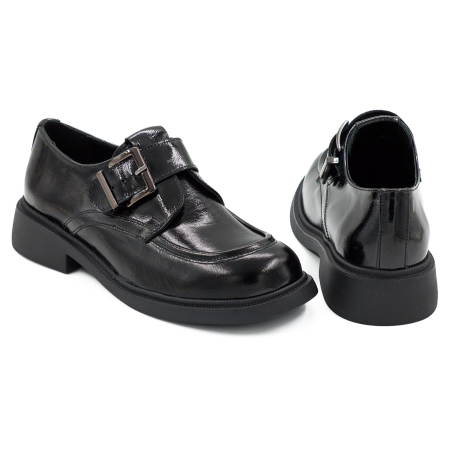 Pantofi dama casual din piele naturala lacuita neagra varf rotund si talpa de 3 cm 50626-26 [4]
