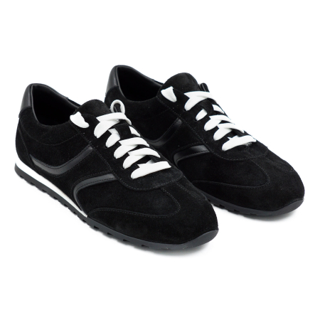 Pantofi dama tip adidas din piele naturala intoarsa neagra, cu varf rotund si talpa de 1 cm 50926-1-26 [2]