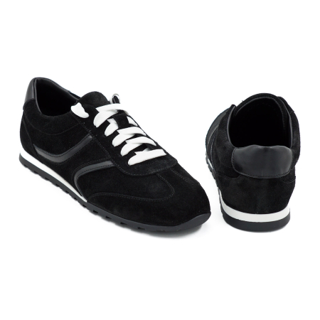 Pantofi dama tip adidas din piele naturala intoarsa neagra, cu varf rotund si talpa de 1 cm 50926-1-26 [4]