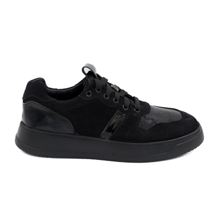 Dama - Pantofi dama tip adidas din piele naturala intoarsa si lacuita neagra, cu varf rotund si talpa 3 cm  52321-1-26