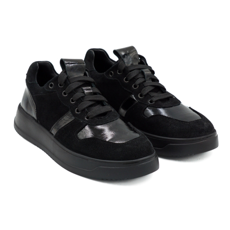 Pantofi dama tip adidas din piele naturala intoarsa si lacuita neagra, cu varf rotund si talpa 3 cm  52321-1-26 [2]
